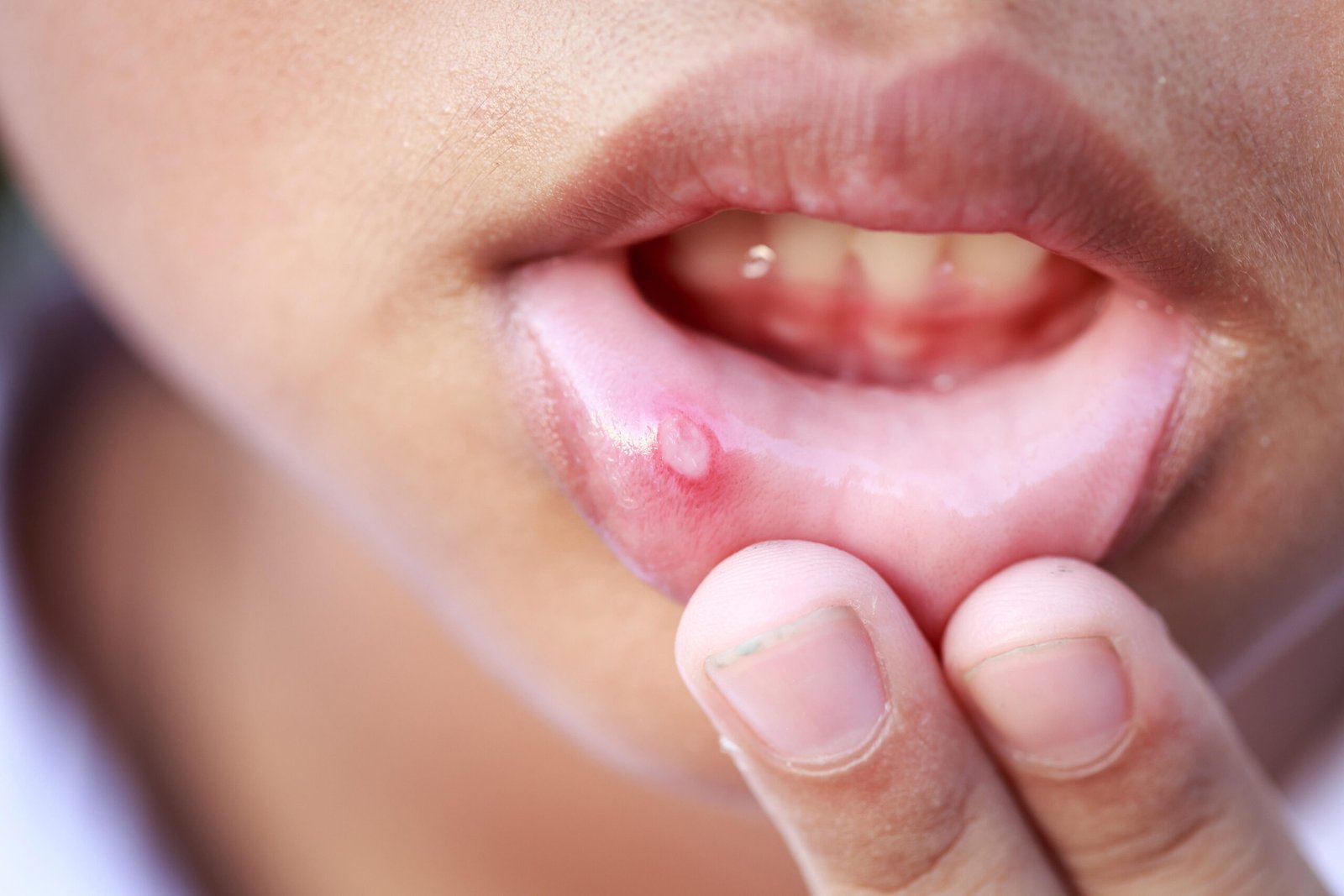 Close up Children with ulcer on lip